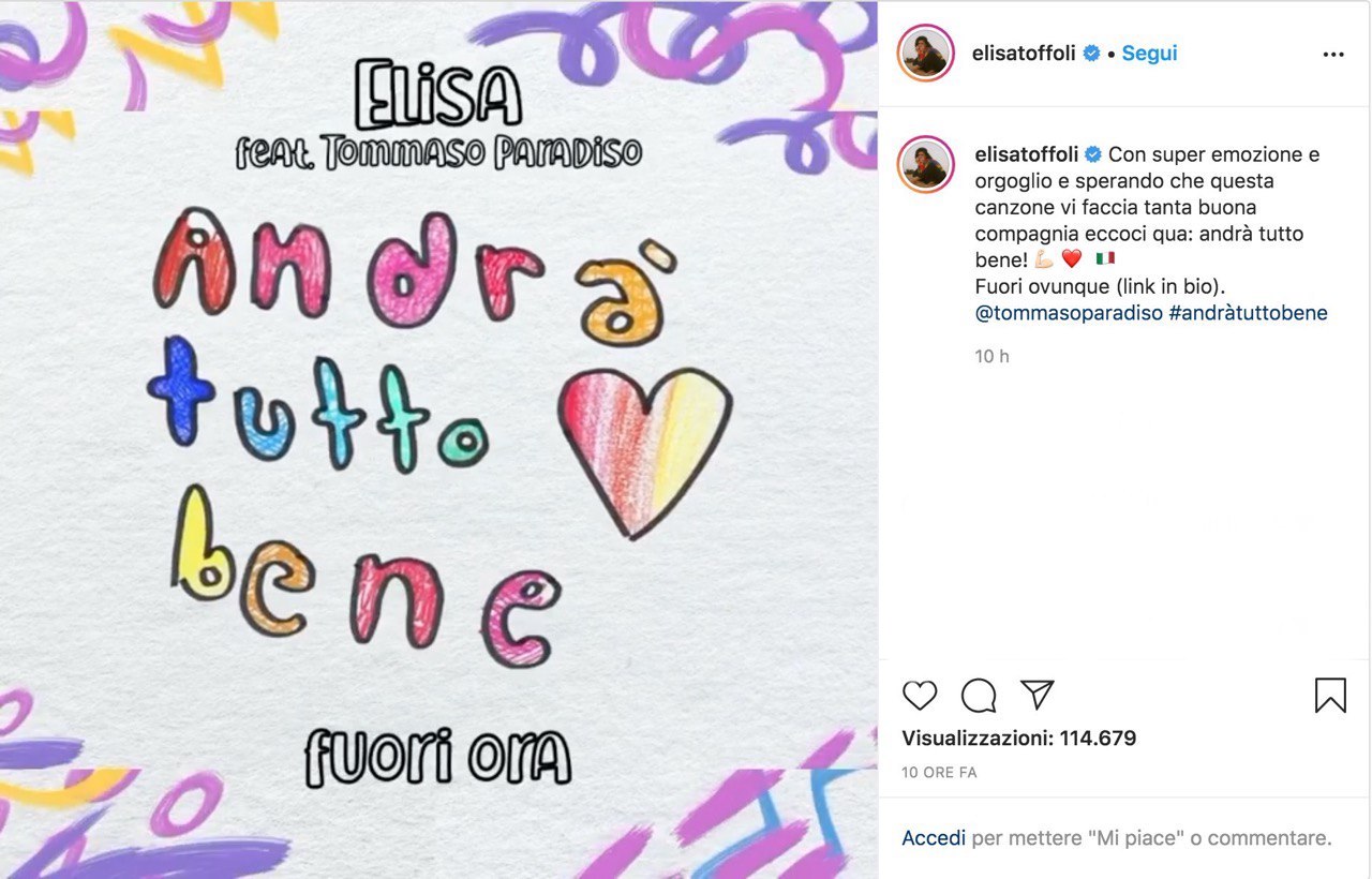 “Andrà tutto bene” è il nuovo singolo di Elisa e Tommaso Paradiso