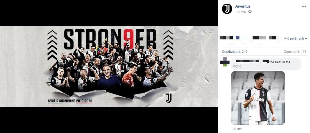 La Juventus è campione d’Italia per la nona stagione consecutiva. Credit Immagine: profilo Facebook della Juventus