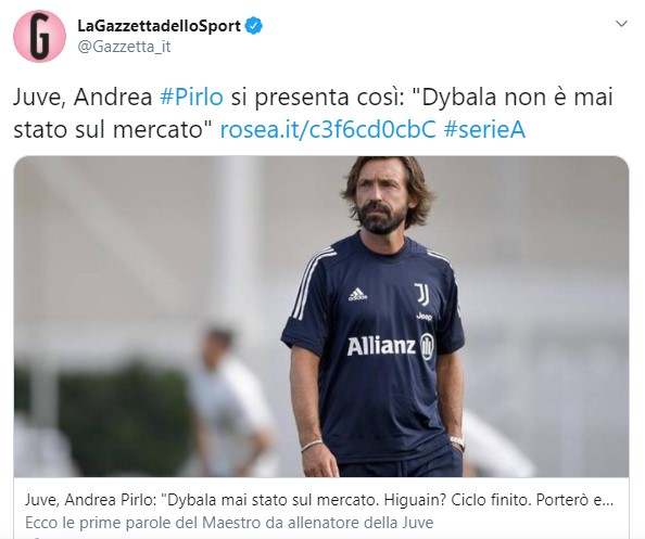 Andrea Pirlo: "Dybala mai stato sul mercato, per Higuain ciclo finito"