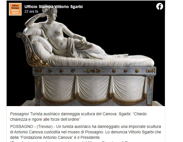 Vittorio Sgarbi su tutte le furie: “Inaccettabile sfregio a Canova”