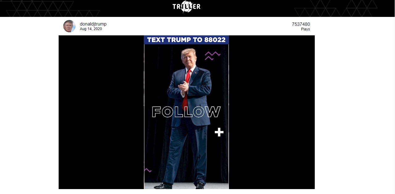 Donald Trump ha da poco aperto un profilo su Triller