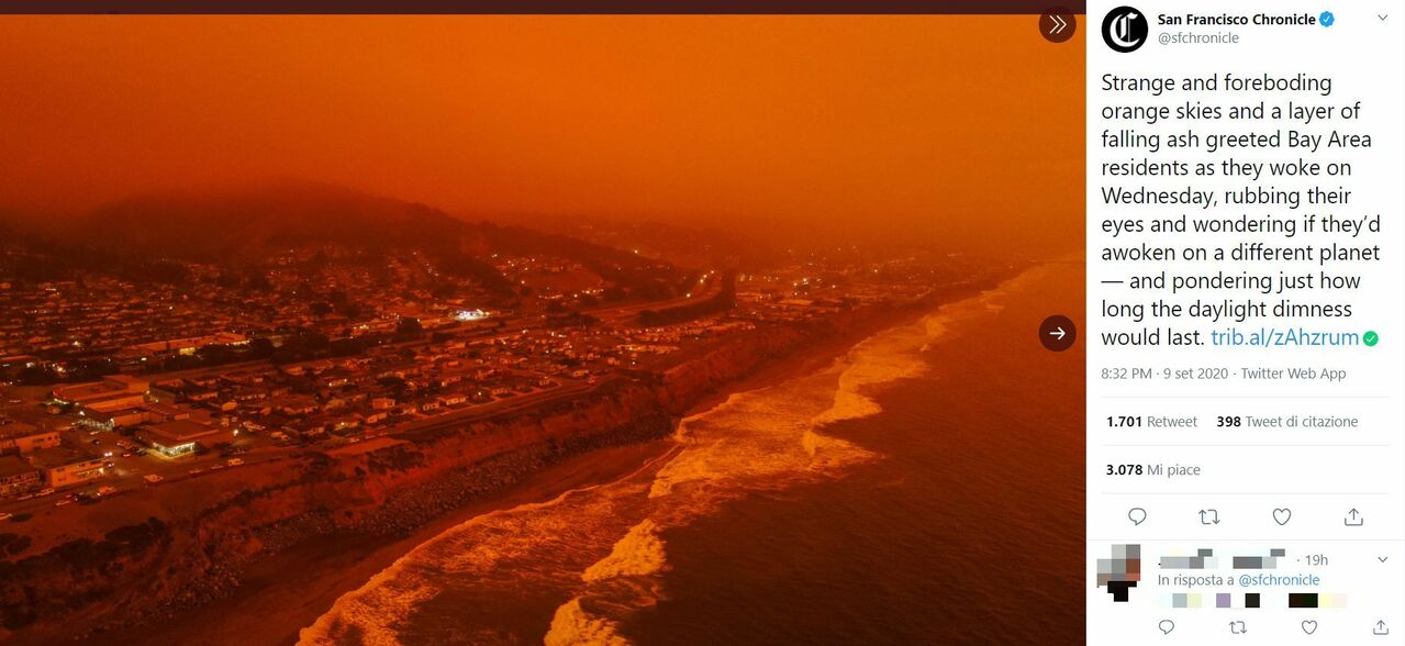 Usa, incendi anche in California: cielo 'apocalittico' su San Francisco