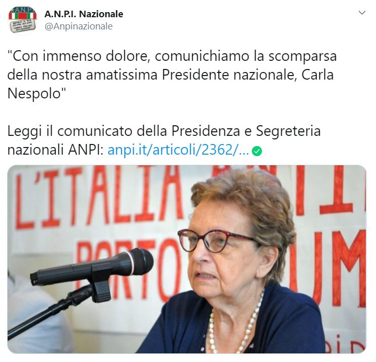 L'Anpi piange la sua presidente: scompare a 77 anni Carla Nespolo