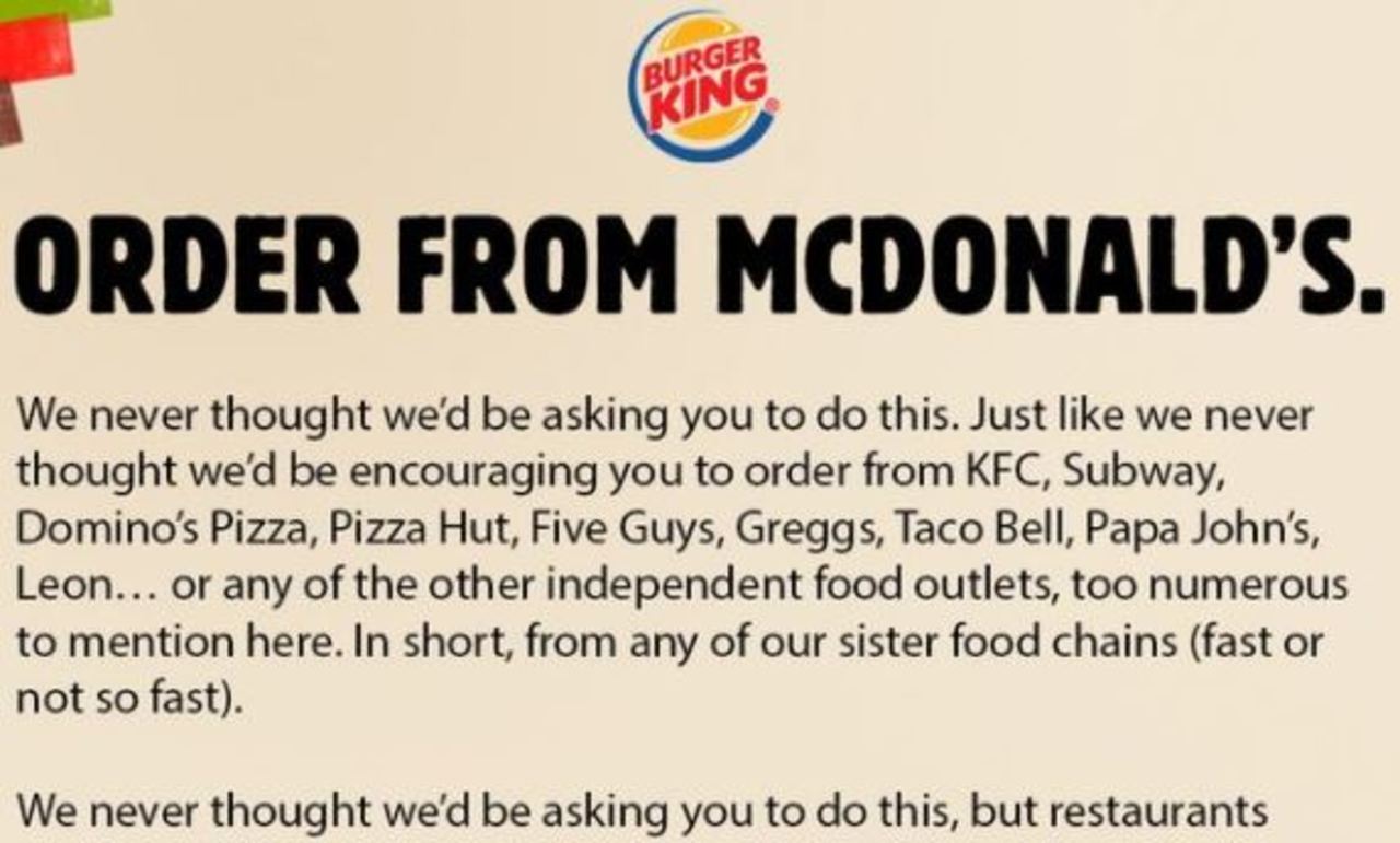 Burger King fa pubblicità a McDonald's: "Ordinate da loro"