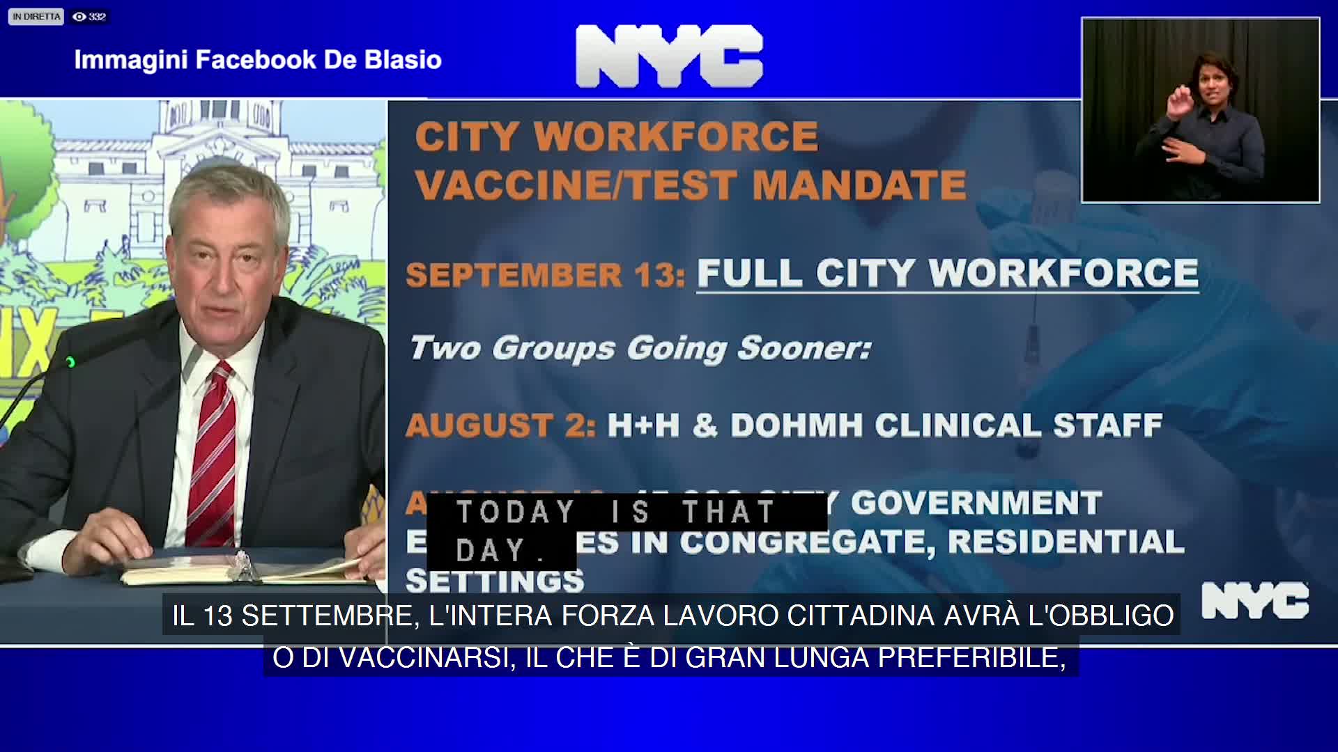 Vaccini, De Blasio: "A New York obbligo per dipendenti pubblici"
