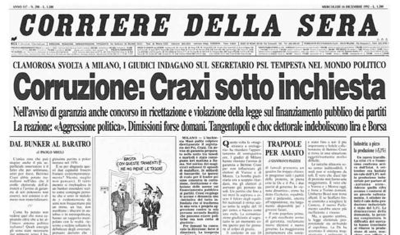 Tangentopoli, per il 60% degli italiani in 30 anni non è cambiato nulla