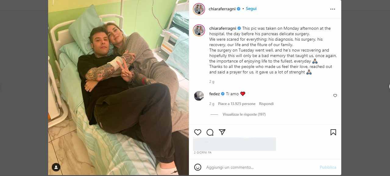 Fedez e Chiara Ferragni nella stanza del San Raffaele