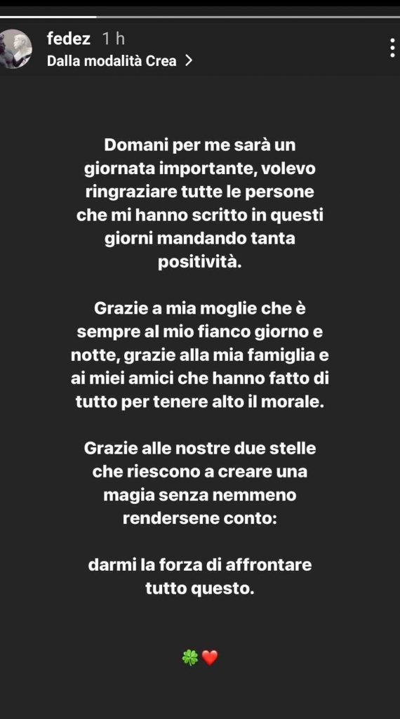 L'ultimo messaggio di Fedez 