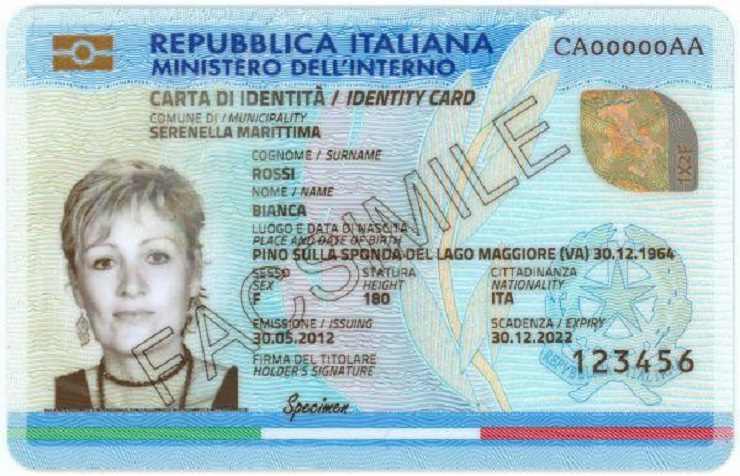 Fac simile della carta d'identità elettronica