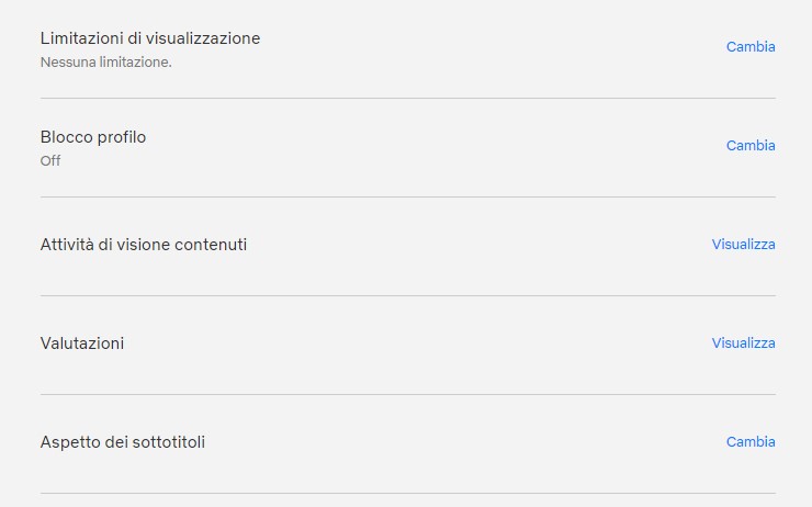 Il menù da cui si può modificare la cronologia di Netflix