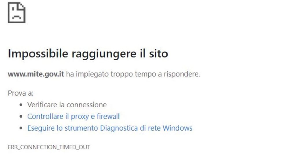 Sito del MITE in tilt