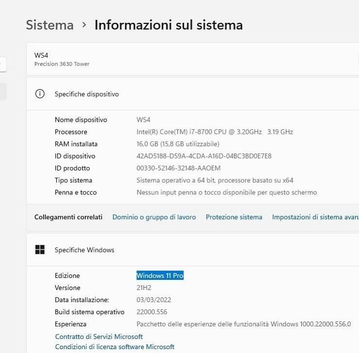 Windows 11, informazioni di sistema