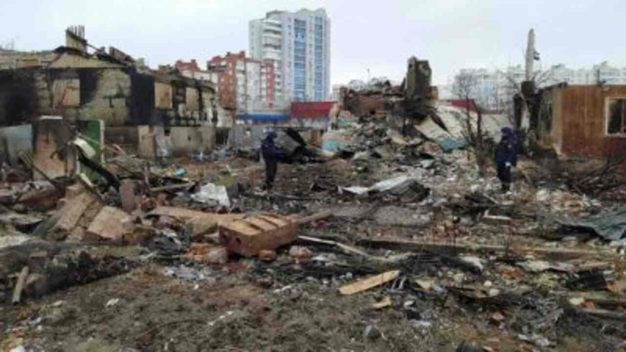 Una città distrutta in Ucraina