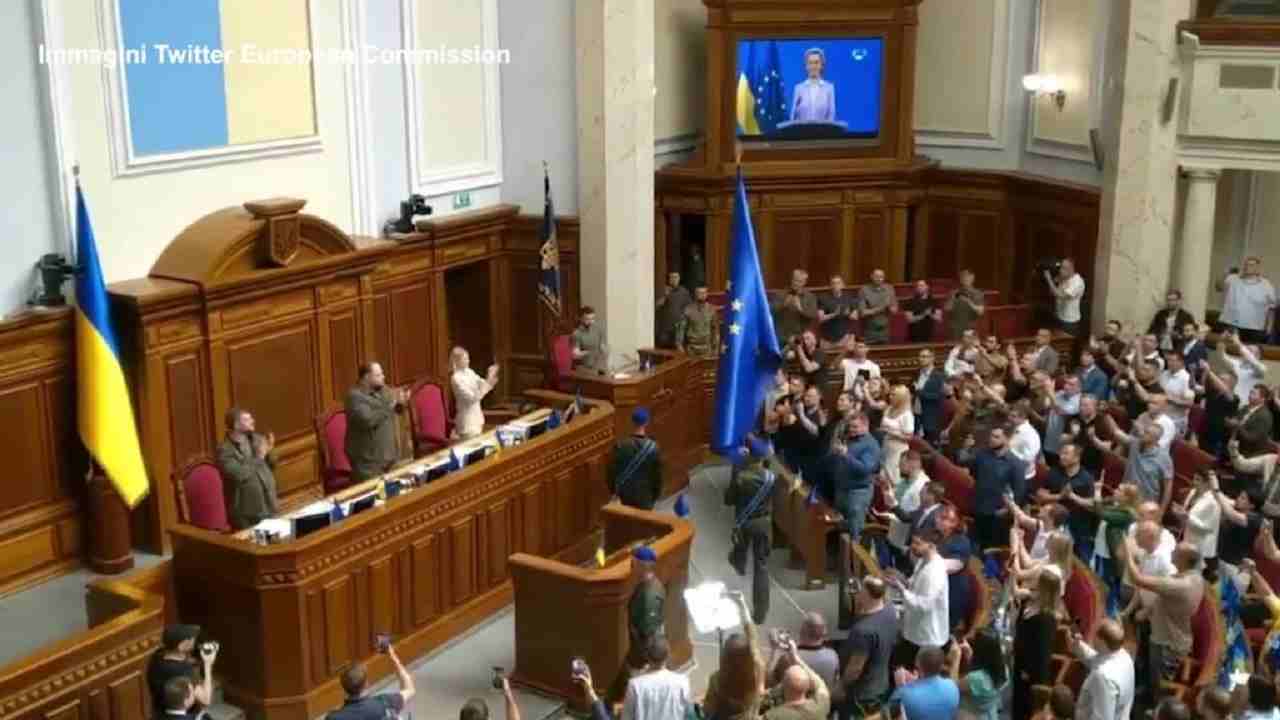 La bandiera dell'ucraina nel parlamento di Kiev