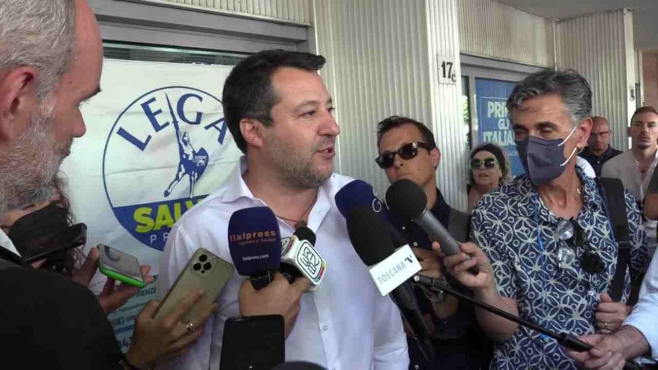 Matteo Salvini, durante il suo intervento a Firenze