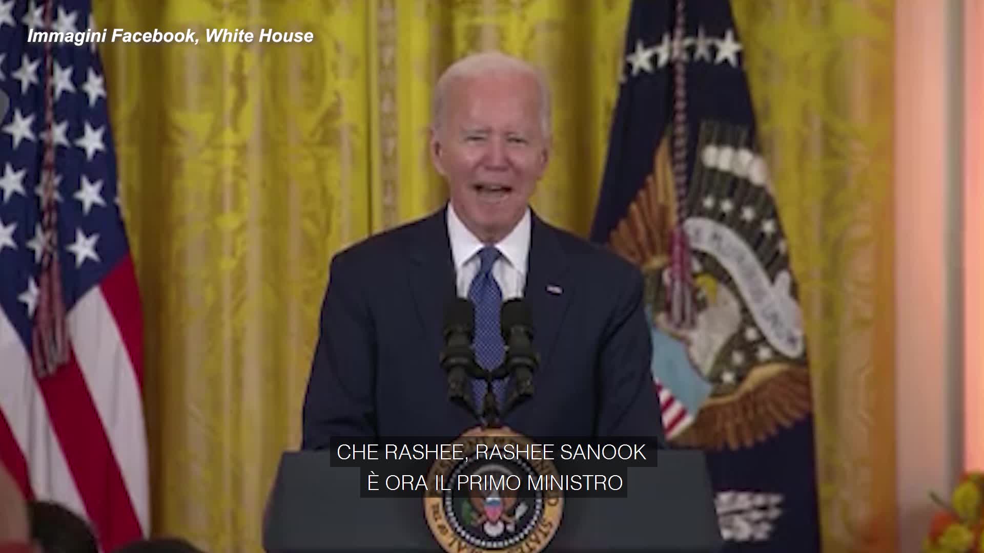 Usa, Biden sbaglia il nome del premier inglese e lo chiama "Rashee Sanook" - VIDEO