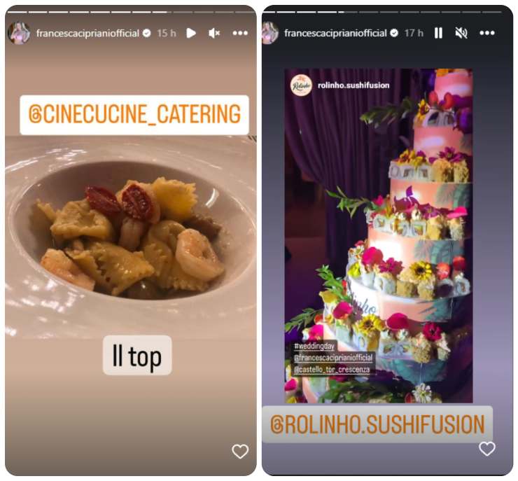 Francesca Cipriani-matrimonio con Alessandro Rossi-menù-torta nuziale