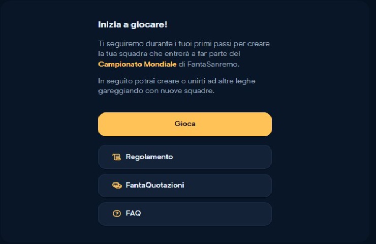 Screenshot dal sito del Fantasanremo
