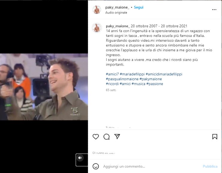 Pasqualino Maione ad Amici_post Instagram_newsby 