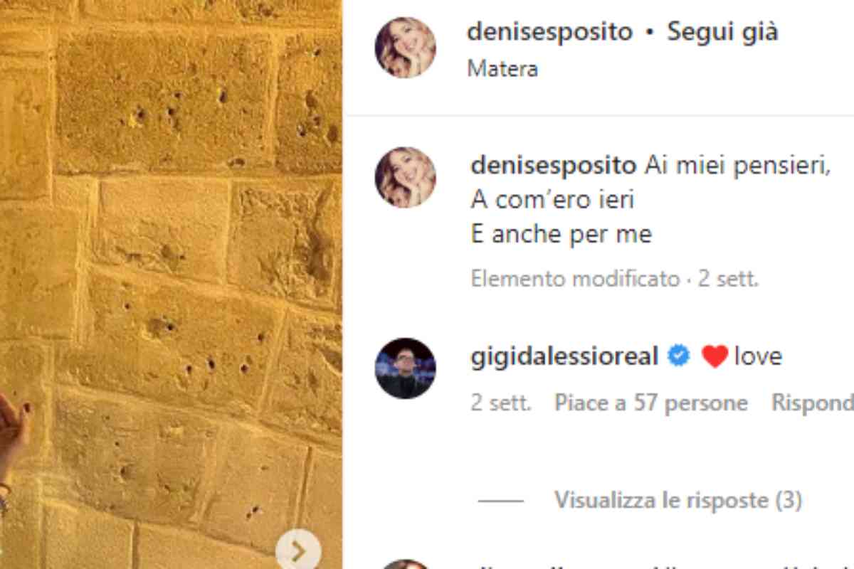commento gigi d'alessio alla foto di denise