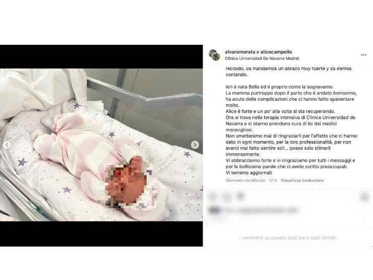 La figlia di Alvato Morata e Alice Campello (foto instagram, newsby)