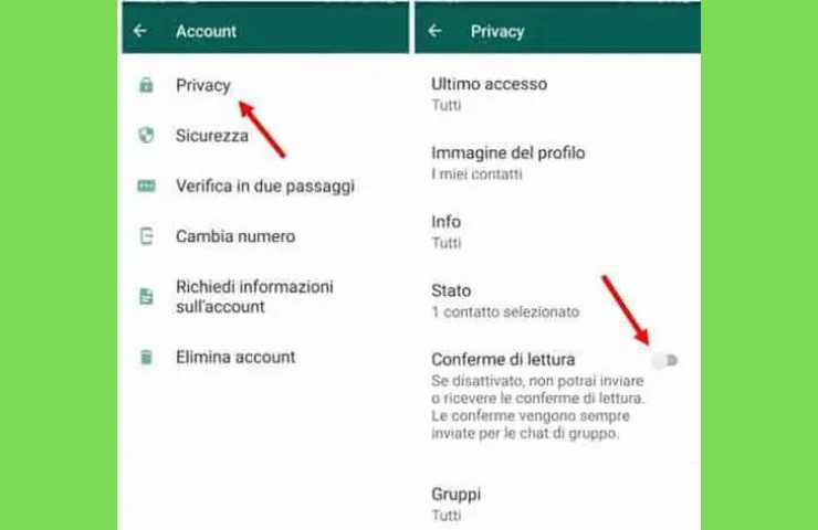 come disattivare la conferma di lettura su whatsapp