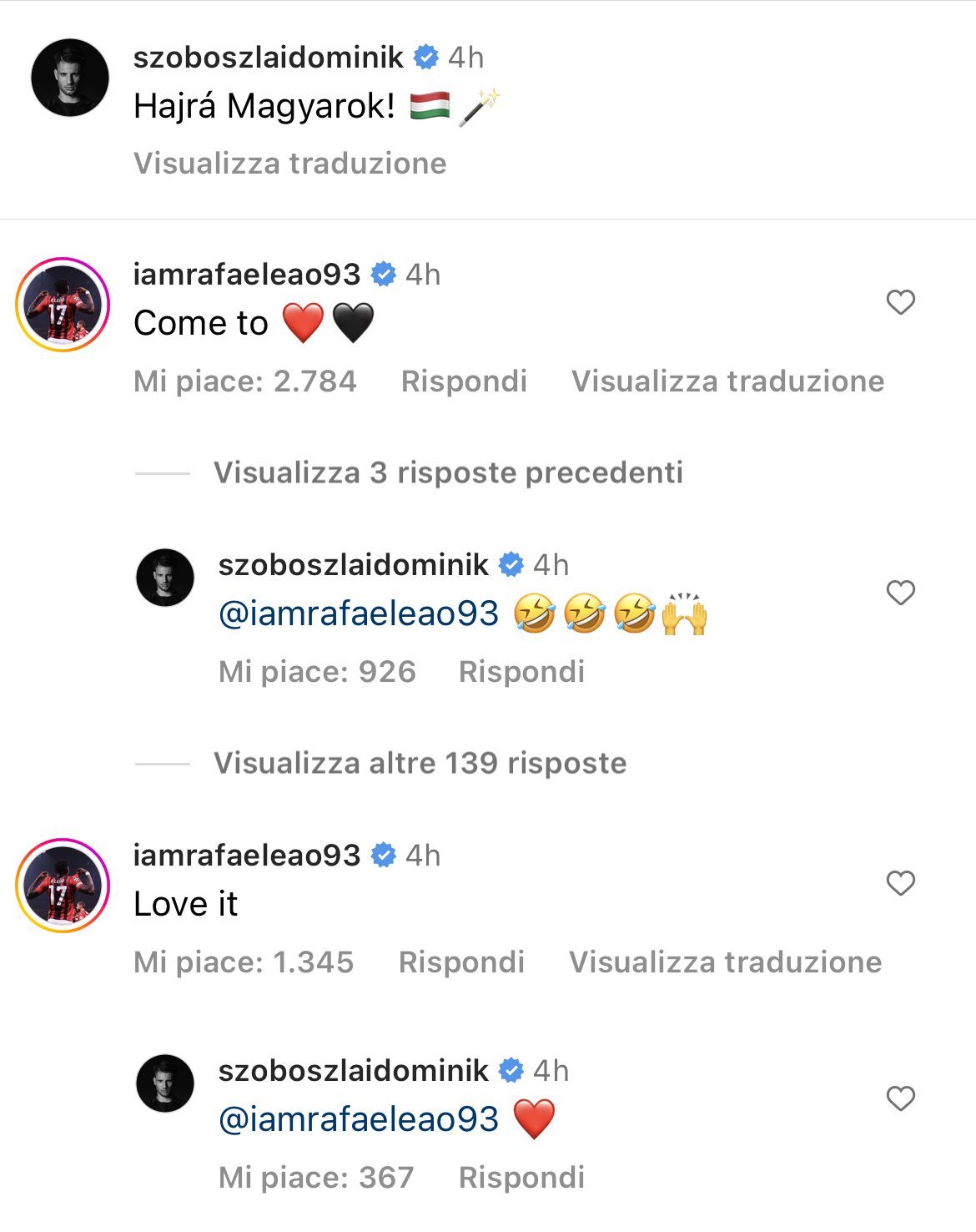 Rafael Leao risponde su Instagram a Szoboszlai