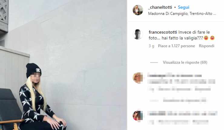 chanel totti condivide una foto, il commento del padre