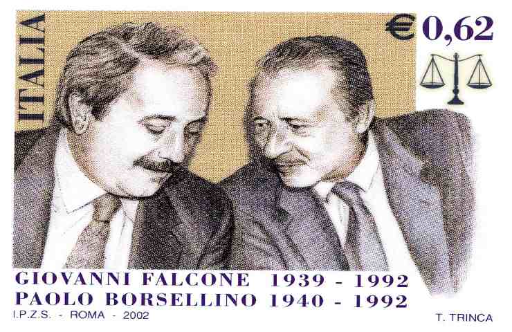 Francobollo con Falcone e Borsellino