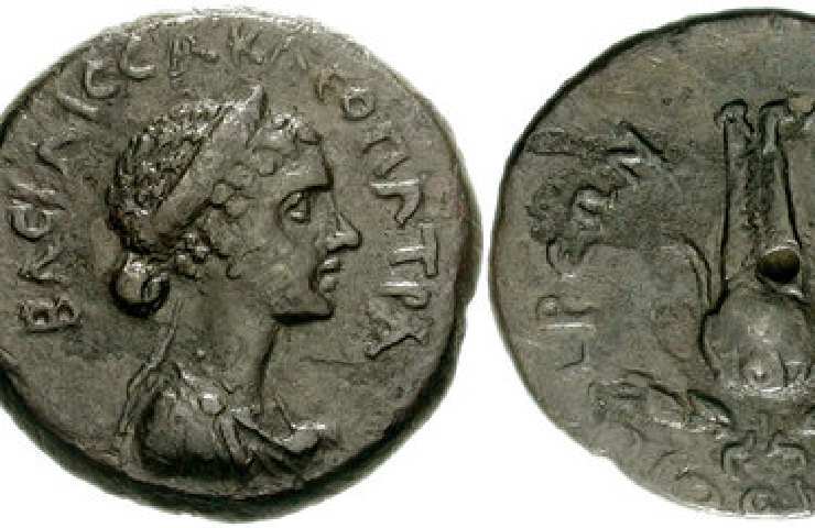 Cleopatra raffigurata su una moneta romana