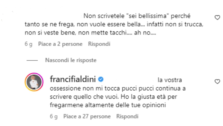 Francesca Fialdini arrabbiata discussione social