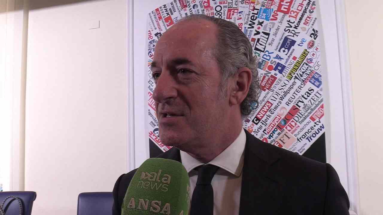 Luca Zaia a margine della presentazione del raid automobilistico 'Fuoco dell'Amicizia 2023' presso la Sala della Stampa Estera