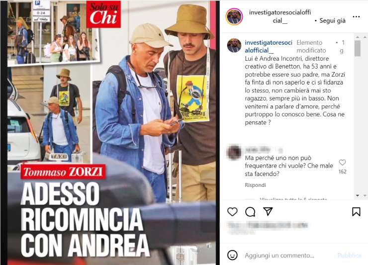 Il post Instgram dell'investigatore social