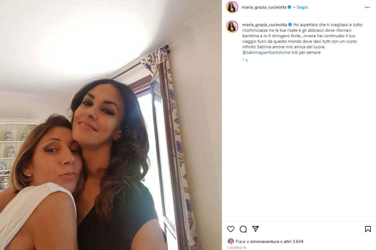 Post IG della Cucinotta sul lutto dell'amica Sabrina