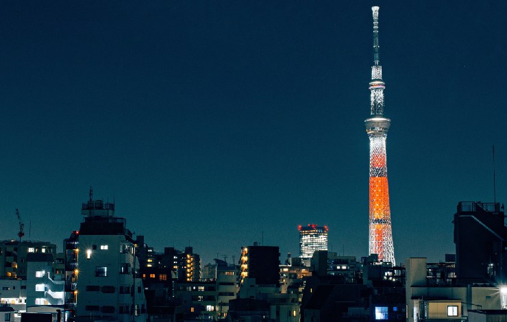 Parte dello Skyline della capitale del Giappone con una torre che svetta sul lato destro della foto