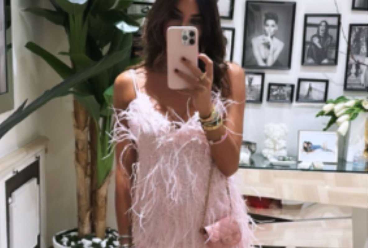 Il vestito chic rosa con piume di Elisabetta Gregoraci