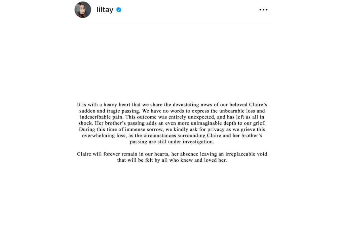 Il post che annuncia la morta di Lil Tay