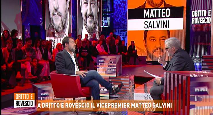 Il ministro Matteo Salvini intervistato su Rete quattro