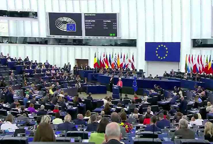 Discorso sullo stato dell'Unione al Parlamento Ue della presidente della Commissione Ue Ursula von der Leyen al Parlamento europeo