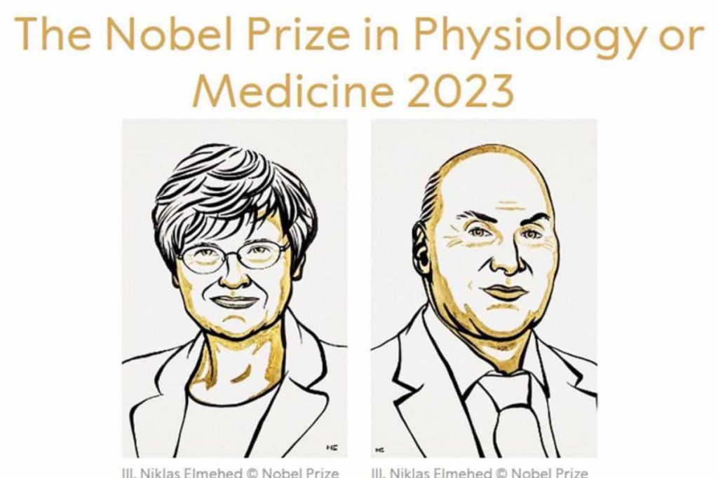 Locandina Premio Nobel per la Medicina 2023, vinto da Katalin Karikó e Drew Weissman
