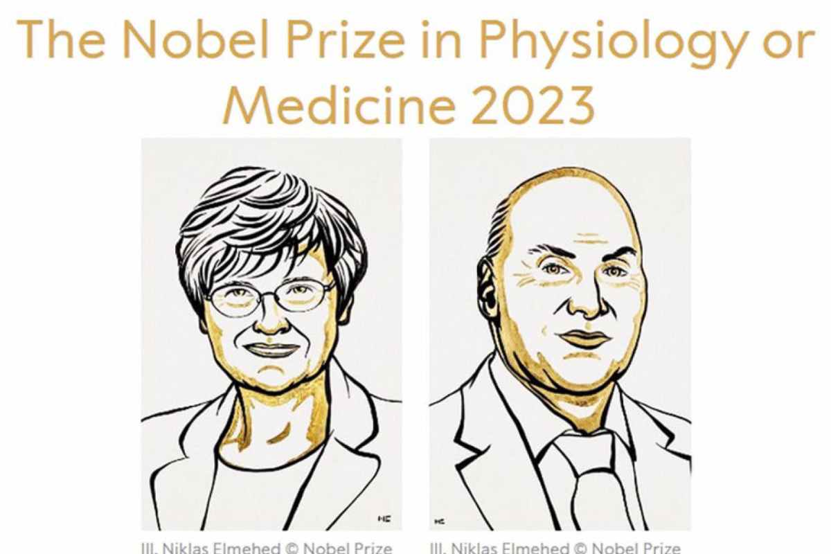 Locandina Premio Nobel per la Medicina 2023, vinto da Katalin Karikó e Drew Weissman
