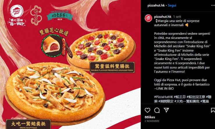 Pizza Hut e il post pubblicitario della nuova pizza al serpente