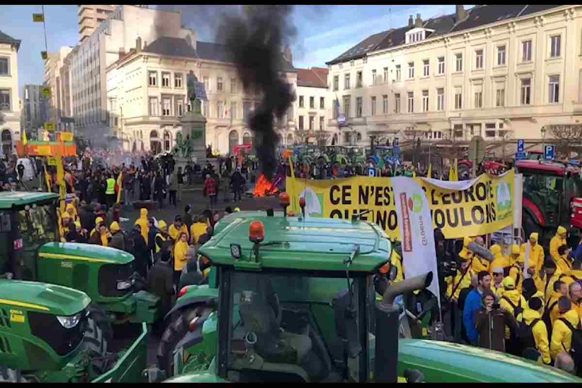 La protesta degli agricoltori a Bruxelles