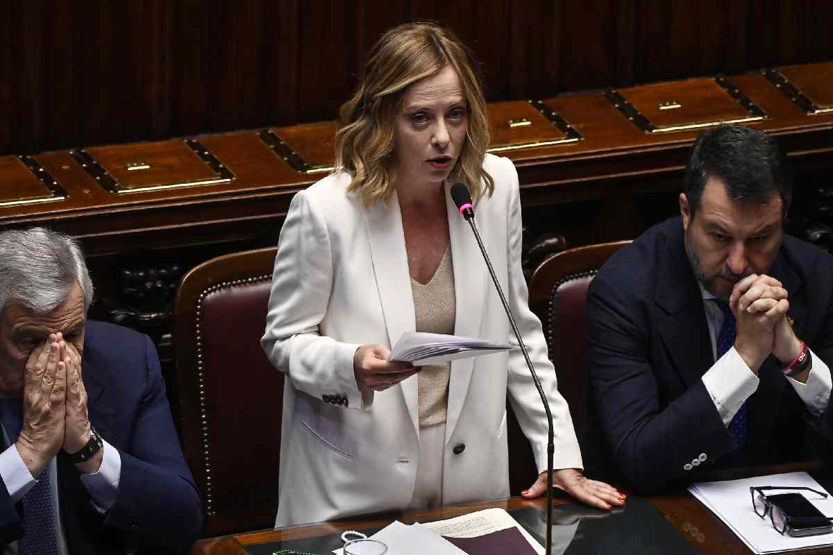 Giorgia Meloni durantre le dichiarazioni alla Camera
